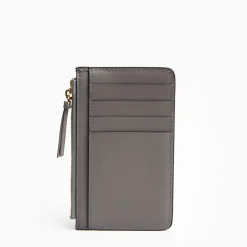 Grey Leather Zip Credit Card Holder