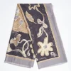 Grey Wool And Silk Stole With Pastel Flower Design