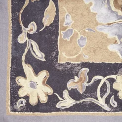 Grey Wool And Silk Stole With Pastel Flower Design