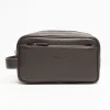 Hammered Leather Toiletry Bag In Dark Brown