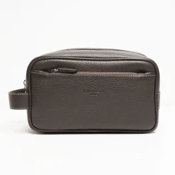 Hammered Leather Toiletry Bag In Dark Brown