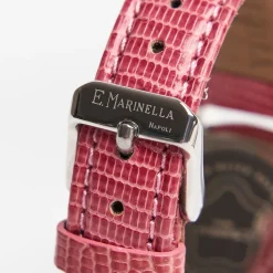 Lady'S Pink Leather Watch With Floral Dial