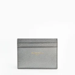 Lead Grey Small Credit Card Holder In Soft Leather