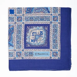 Light And Dark Blue Wool Stole - Floral Pattern