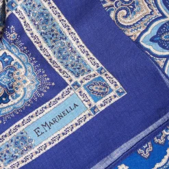Light And Dark Blue Wool Stole - Floral Pattern