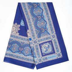 Light And Dark Blue Wool Stole - Floral Pattern