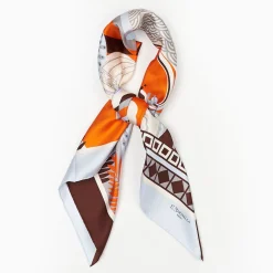 Light Blue And Dark Brown Silk Scarf 90 - Pulcinella In Naples