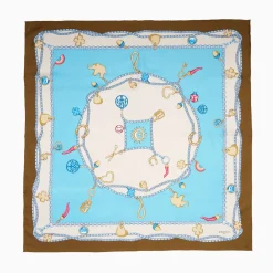 Light Blue And Dark Brown Silk Scarf 90 - Luchy Charms