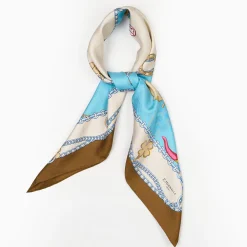 Light Blue And Dark Brown Silk Scarf 90 - Luchy Charms