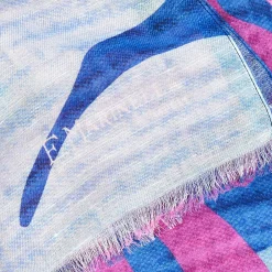 Light Blue And Fuchsia Cotton And Linen Stole