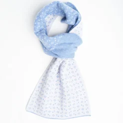 Light Blue And White Two-Tone Cashmere Neck Warmer - Geometric Pattern