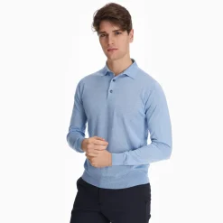 Light Blue Cashmere And Silk Polo Shirt