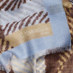 Light Blue Cashmere And Silk Stole - Tartan Pattern
