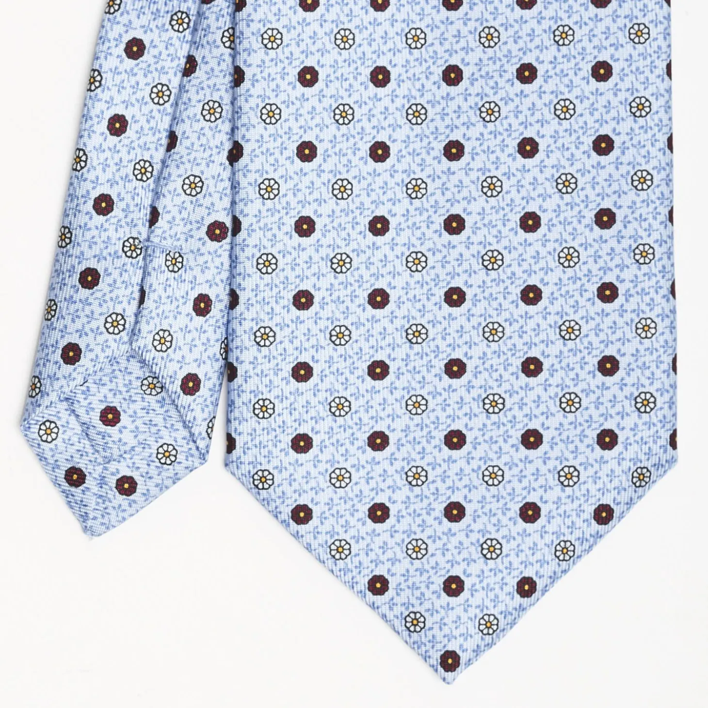 Light Blue Extra Long Sartorial Silk Tie - Small Flower Pattern