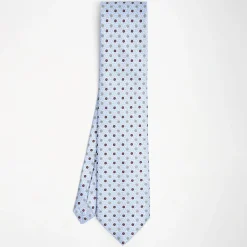 Light Blue Extra Long Sartorial Silk Tie - Small Flower Pattern