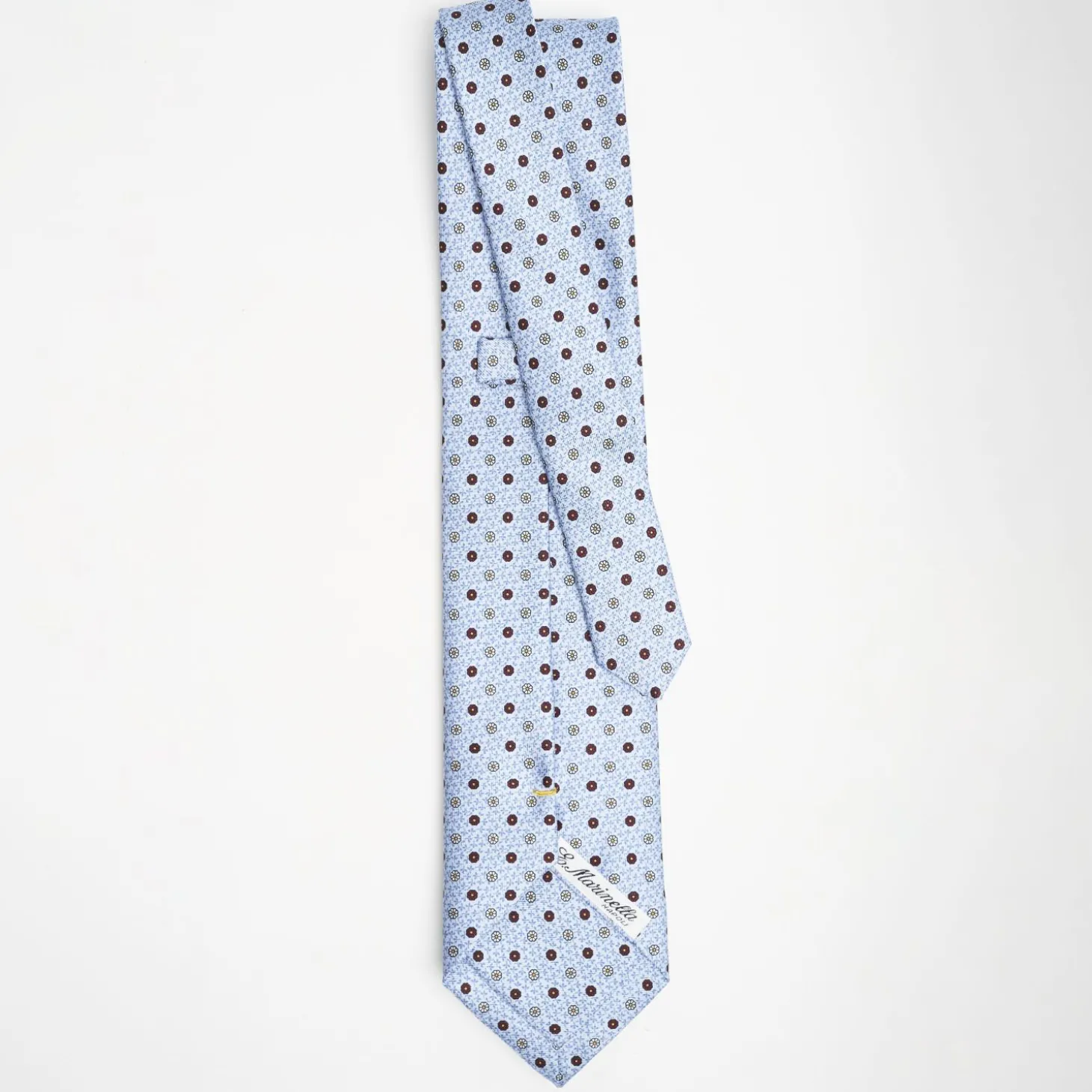 Light Blue Extra Long Sartorial Silk Tie - Small Flower Pattern