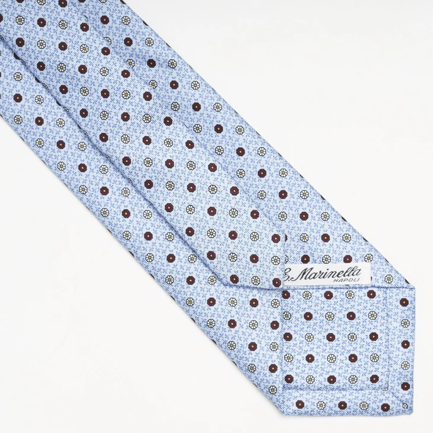 Light Blue Extra Long Sartorial Silk Tie - Small Flower Pattern