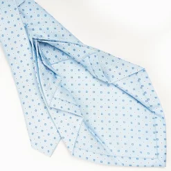 Light Blue 7 Fold Sartorial Silk Tie - Small Flower Pattern