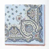Light Blue Hand-Printed Silk Pocket Square - Large Flower Pattern