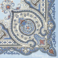 Light Blue Hand-Printed Silk Pocket Square - Large Flower Pattern