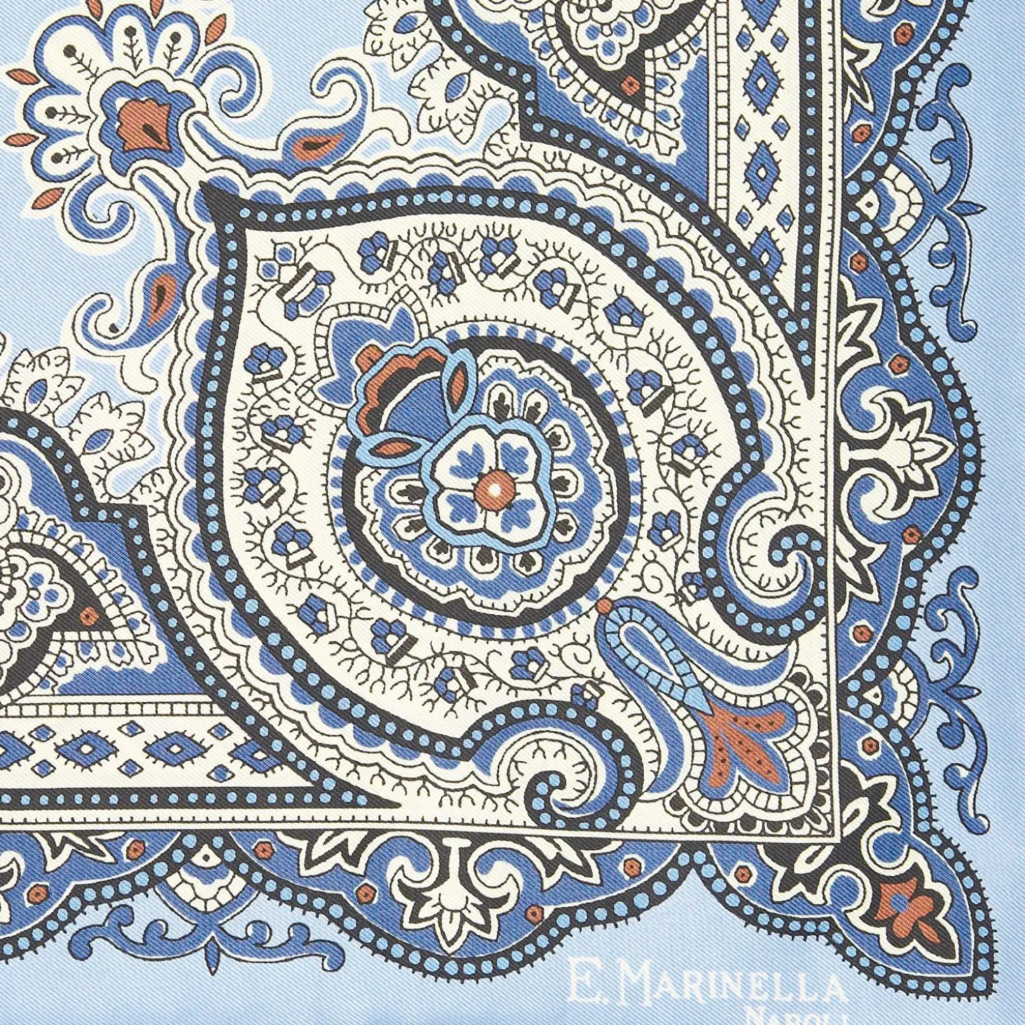 Light Blue Hand-Printed Silk Pocket Square - Large Flower Pattern