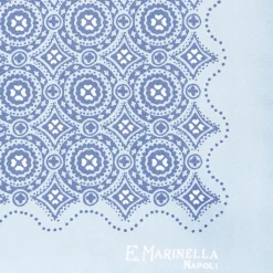Light Blue Hand-Printed Silk Pocket Square Large Flower Pattern