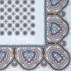 Light Blue Hand-Printed Silk Pocket Square Small Flower Pattern