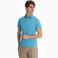 Light Blue Jersey Short Sleeve Polo Shirt