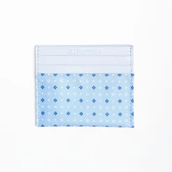 Light Blue Leather And Silk Credit Card Holder - 5 Compartments