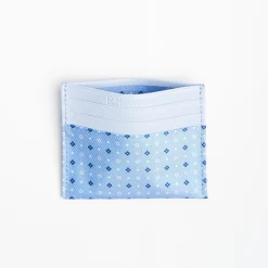 Light Blue Leather And Silk Credit Card Holder - 5 Compartments
