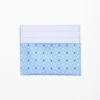 Light Blue Leather And Silk Credit Card Holder - 5 Compartments