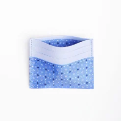 Light Blue Leather And Silk Credit Card Holder - 5 Compartments