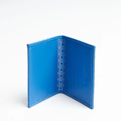 Light Blue Leather Folding Card Holder - 10 Compartments
