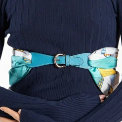 Light Blue Leather Scarf-Buckle