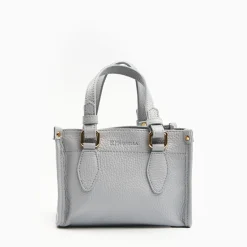 Light Blue Mini Shopping Bag In Hammered Leather