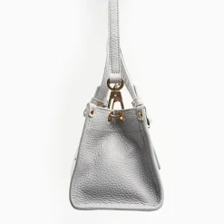 Light Blue Mini Shopping Bag In Hammered Leather