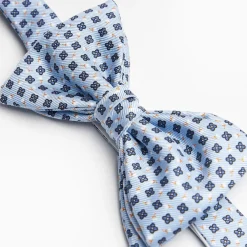 Light Blue Pre-Knotted Bowtie - Small Flower Pattern