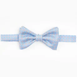 Light Blue Pre-Knotted Bowtie - Small Geometric Pattern