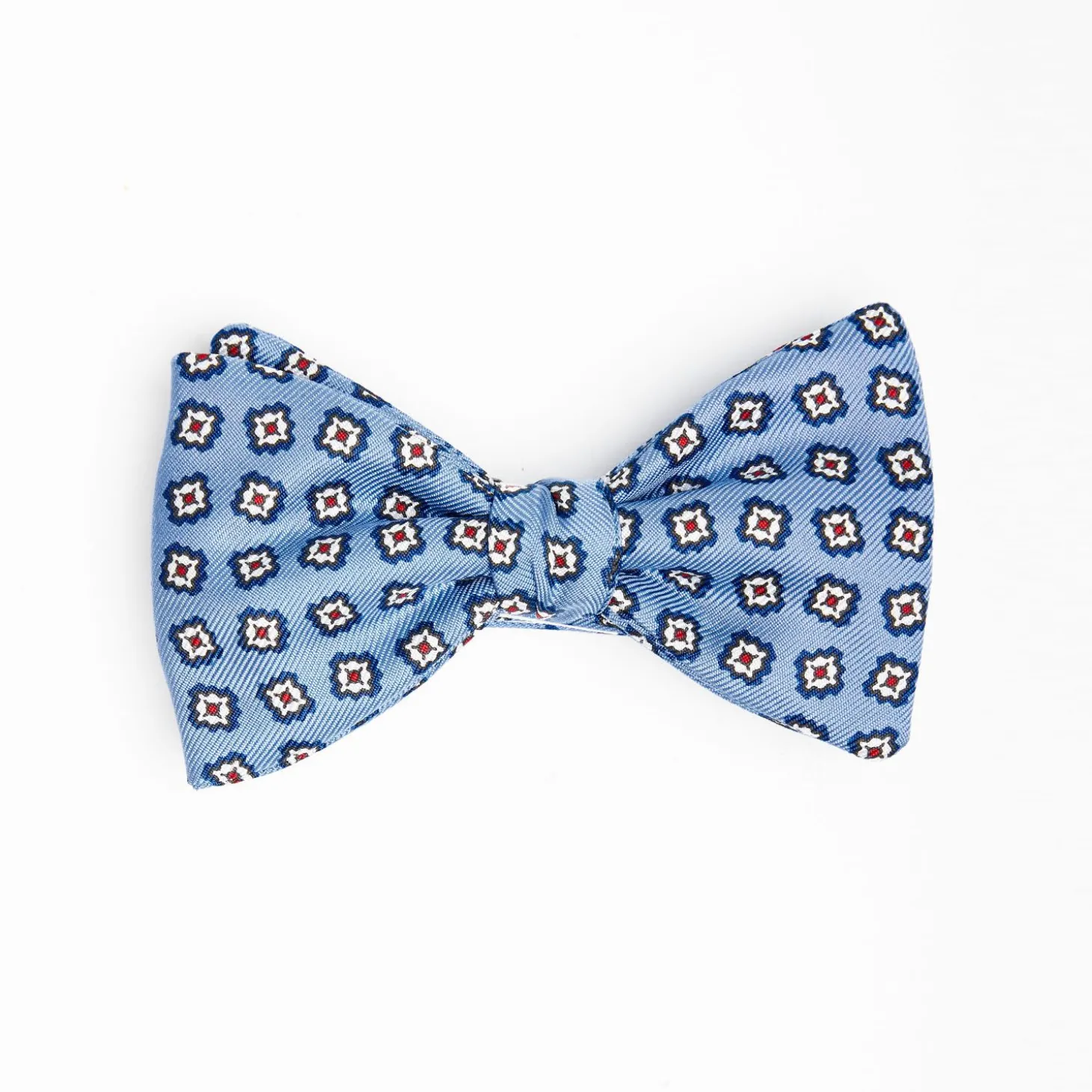 Light Blue Pre-Knotted Bowtie Small Flower Pattern