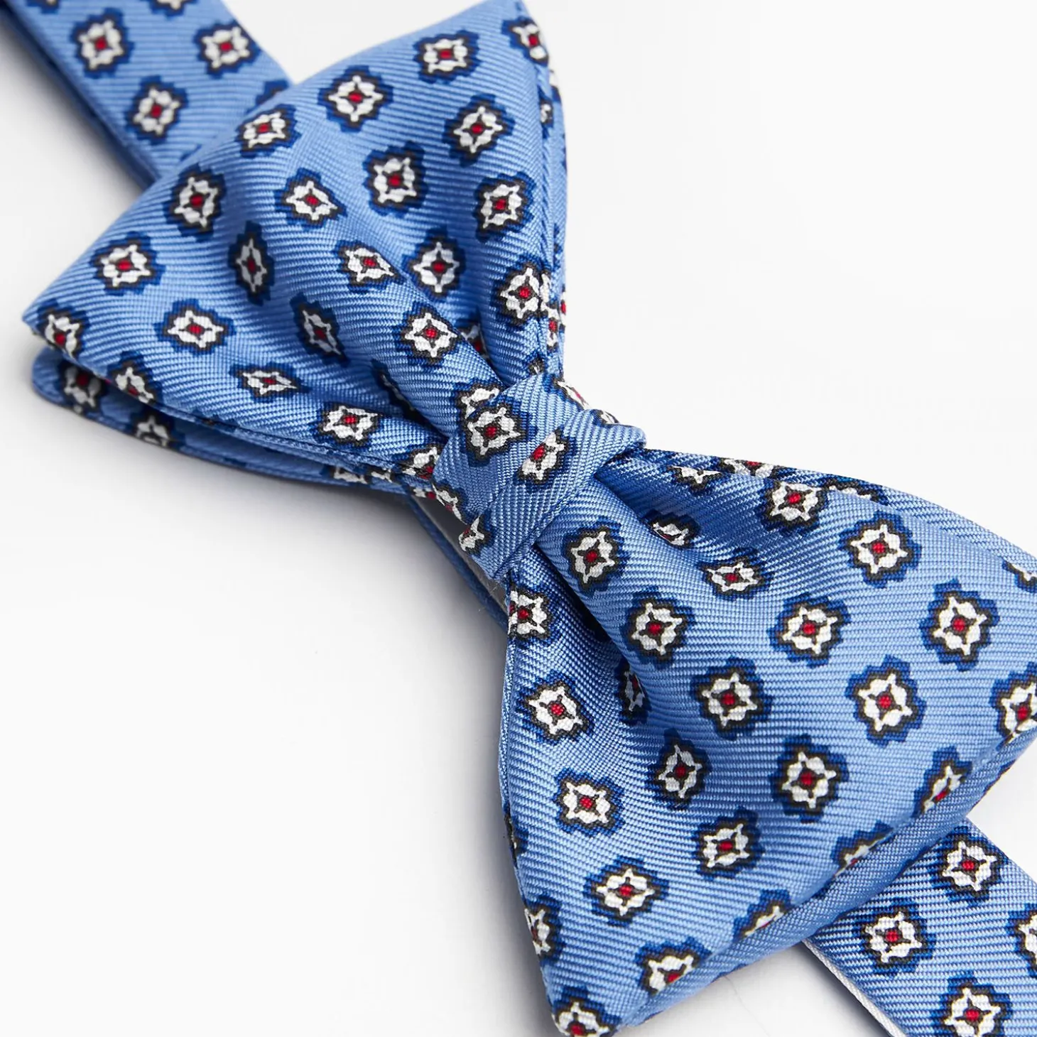 Light Blue Pre-Knotted Bowtie Small Flower Pattern