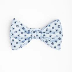Light Blue Pre-Knotted Bowtie - Small Geometric Pattern