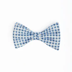 Light Blue Pre-Knotted Silk Bowtie - Small Flower Pattern