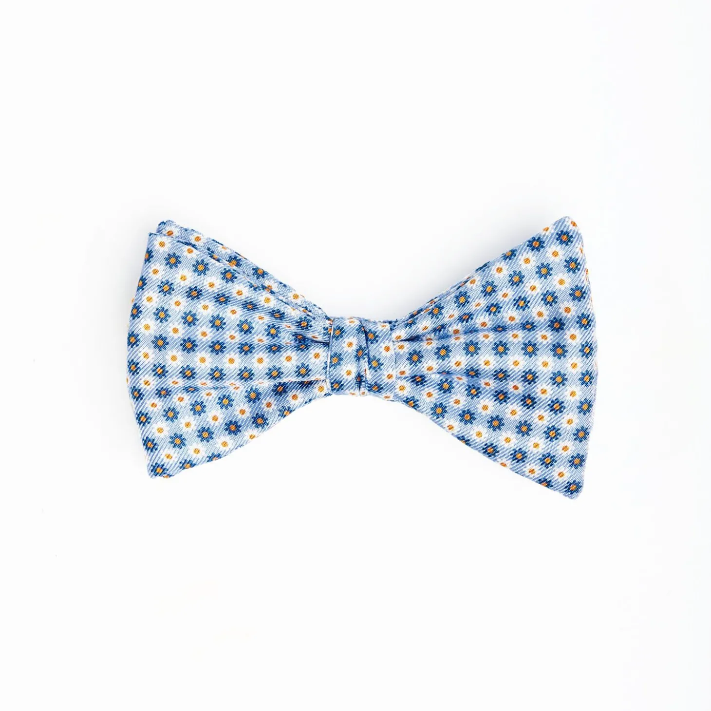 Light Blue Pre-Knotted Silk Bowtie - Small Flower Pattern