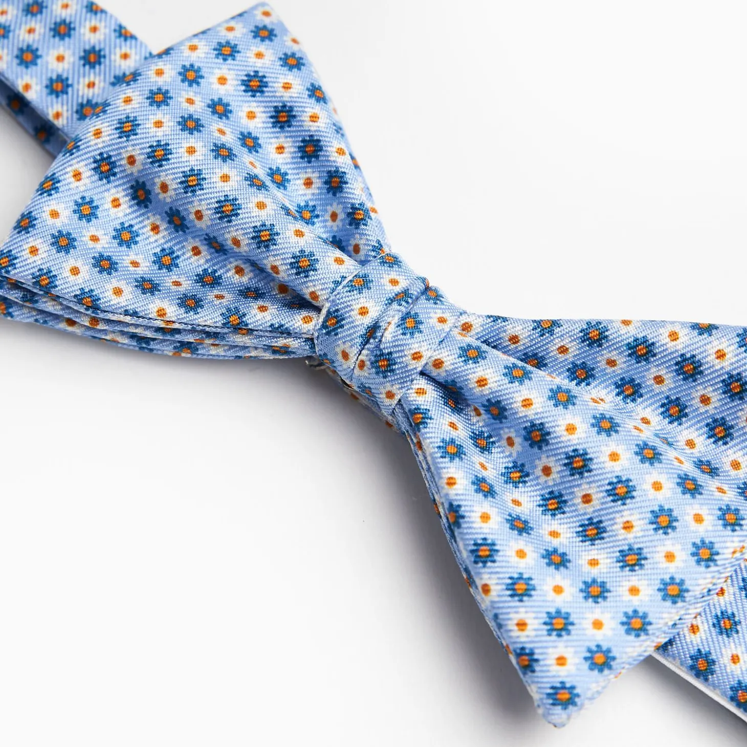 Light Blue Pre-Knotted Silk Bowtie - Small Flower Pattern