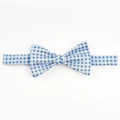 Light Blue Pre-Knotted Silk Bowtie - Small Flower Pattern