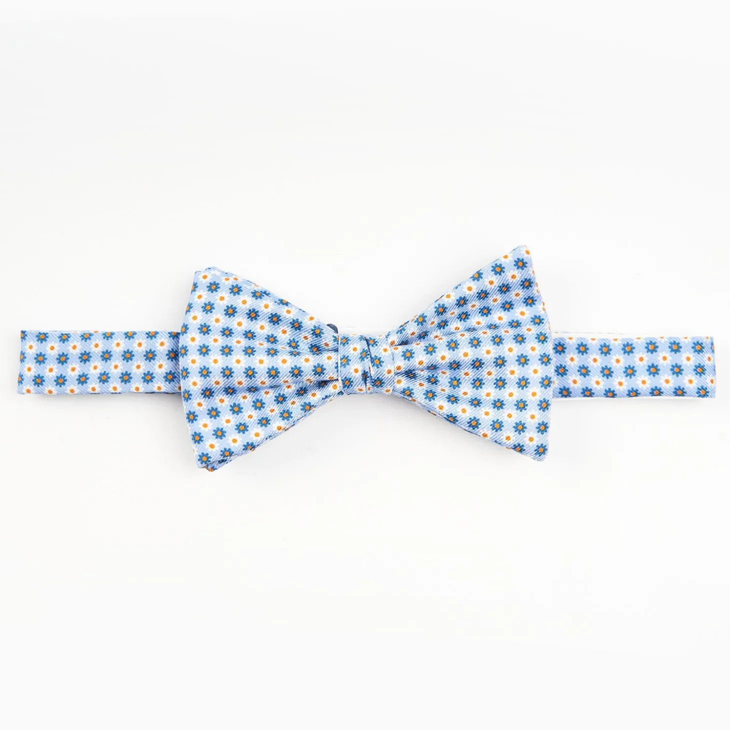 Light Blue Pre-Knotted Silk Bowtie - Small Flower Pattern