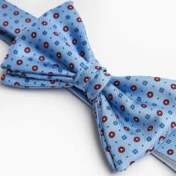 Light Blue Pre-Knotted Silk Bowtie - Small Flower Pattern