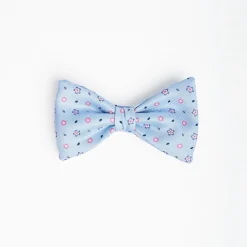Light Blue Pre-Knotted Silk Bowtie - Small Flower Pattern