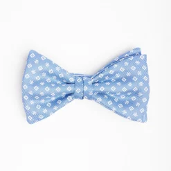 Light Blue Pre-Knotted Silk Bowtie - Small Flower Pattern