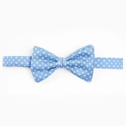 Light Blue Pre-Knotted Silk Bowtie - Small Flower Pattern